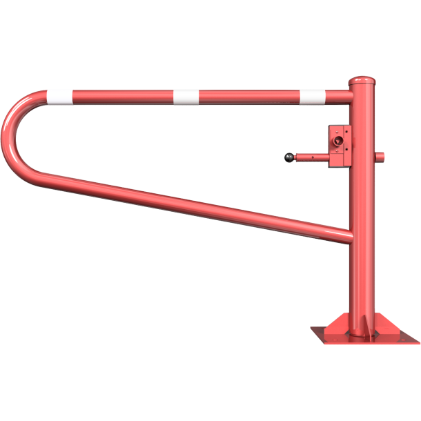 Swiveling gates | to be fixed by plugs, hot-dip galvanized and red coated with white reflecting rings | total width: 1500 mm | with triangular lock